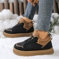 thumbnail image 2 of Womens Snow Boots Fashion Low Top Splice Leather Lace up Fuzzy Winter Booties Antislip Cold Weather Ankle Boots, 2 of 6