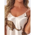 thumbnail image 5 of DARING DIVA Women's Leopard Satin Silky Soft V Neck Spaghetti Pants Pajama Set M Champagne, 5 of 7