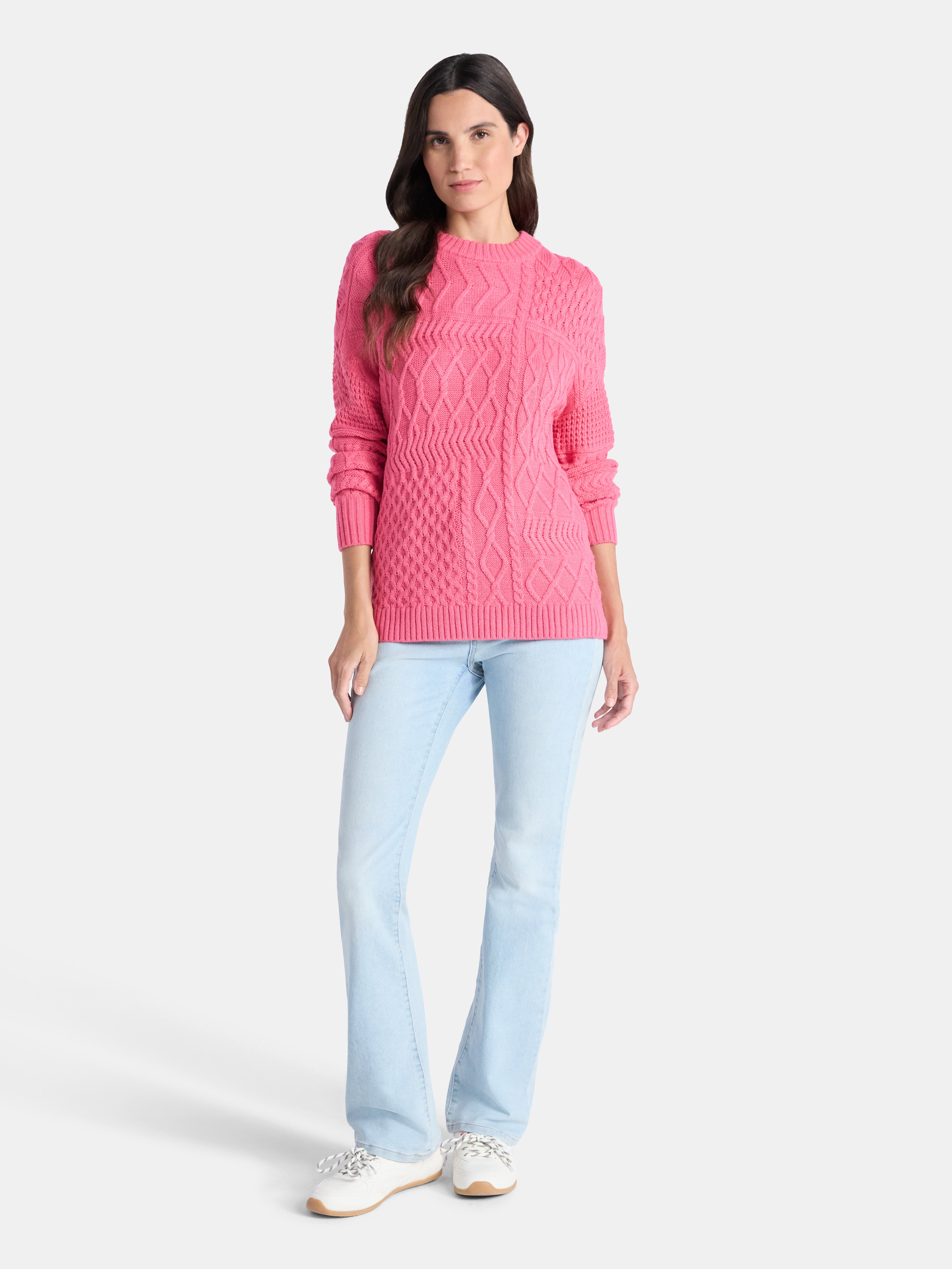 Time and Tru Women’s and Women’s Plus Mixed Stitch Sweater, Midweight, Sizes XS-4X