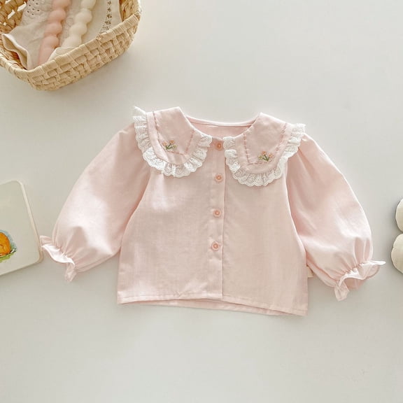 Girls Tops Lace Collar Elegant Ruffle Blouse Toddler Fashion Top Girls Clothes Pink 3 Years