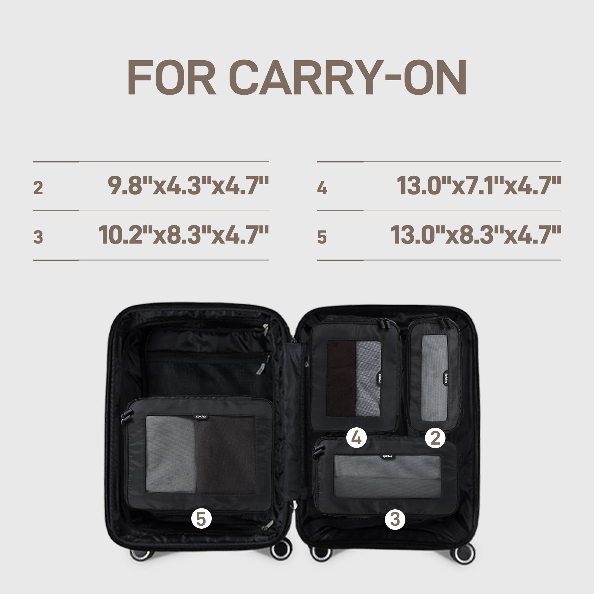 EPICKA TripCozy Compression Packing Cubes - 4 Set Durable Travel Organizer Bags with Mesh Top for Carry on (Dark Grey)