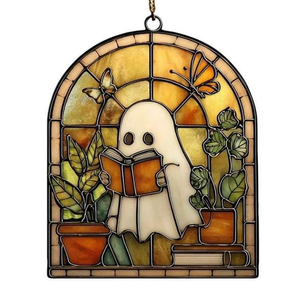 Acrylic Sun Catchers Flat Pendant Hanging Decoration For Home Garden Outdoor Courtyard Ornaments, Unique Stained Glass Style With Ghost Plant Butterfly Patterns, Light