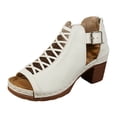 thumbnail image 6 of Rokment Platform Gladiator Dressy Sandals Ankle Booties for Women Vintage Casual Leather Open Peep Toe Chunky Block Heels Buckled Comfortable Spring Summer Dress Footwear White Size 7.5, 6 of 7