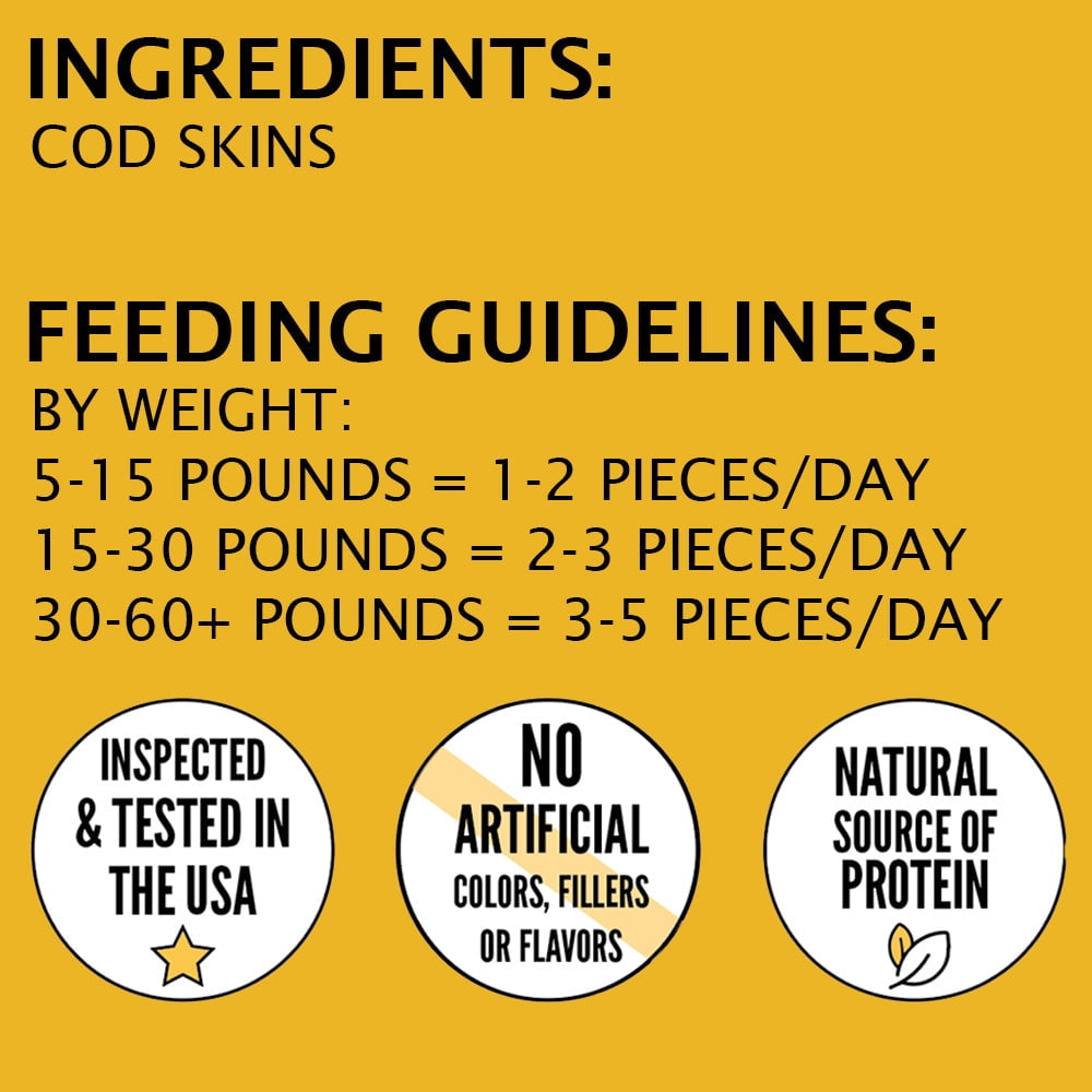 Hubert Pet Premium Cod Skin Crisps Natural Single Ingredient Dog Treats, Grain Free, USA Tested for All Breeds - 1.5 Resealable lbs Bag