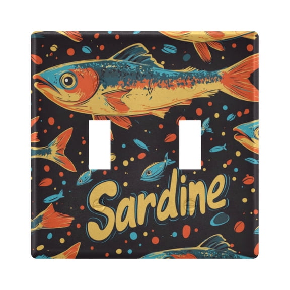 Yayeee Toggle Light Switch Wall Plate 2-Gang 4.56"x4.48" Decorative Outlet Cover, Black Sardines Pattern