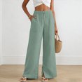 thumbnail image 2 of KPOPLK Pants for Women Flowy Casual Drawstring Waist Wide Pant Tall Woman Leg Summer Loose Linen Palazzo Pants with Pocket Size XL,Light Green, 2 of 9