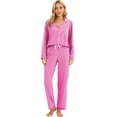 thumbnail image 4 of GEX 100% Cotton Pajamas for Women PJ Set Soft Button-Down 2 Piece Set Knitted Long Sleeve Sleepwear Loungewear Rosy Pink S, 4 of 7