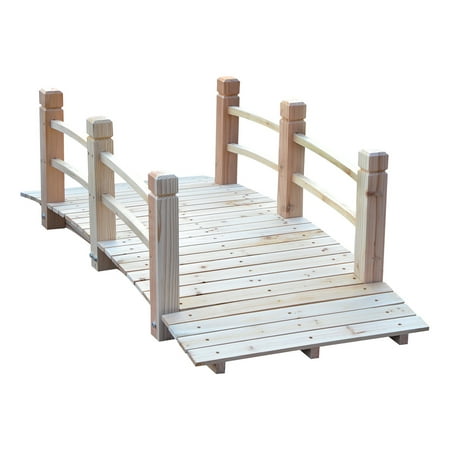 JERFIT 5FT Wooden Garden Bridge, Arched Fir Wood Footbridge with Handrails for Backyard, Pond, Landscape, Creek & Outdoor Decor