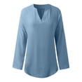 thumbnail image 4 of Wang6 Women's Oversized Long Sleeve T Shirts Causal V Neck Button Summer Tunic Tops Loose Fit Solid Long Tees Shirts Blue M, 4 of 5