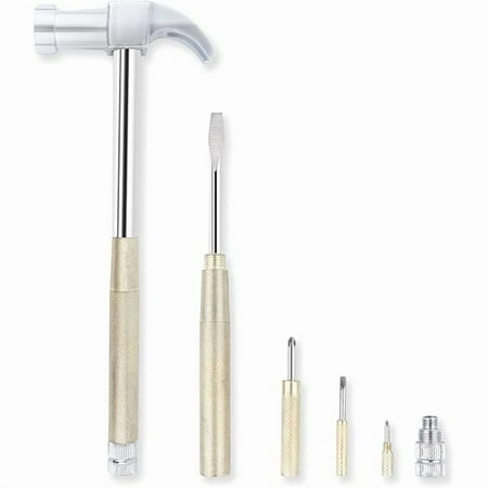CJB 6 in 1 Metal Hammer & Screwdriver Multitool Set with Anti-Slip Grip Handle Slotted/Flat Head Phillips Screwdriver Nail Puller and Claw Hammer Best Gift for Sweetheart(Silver Yellow)