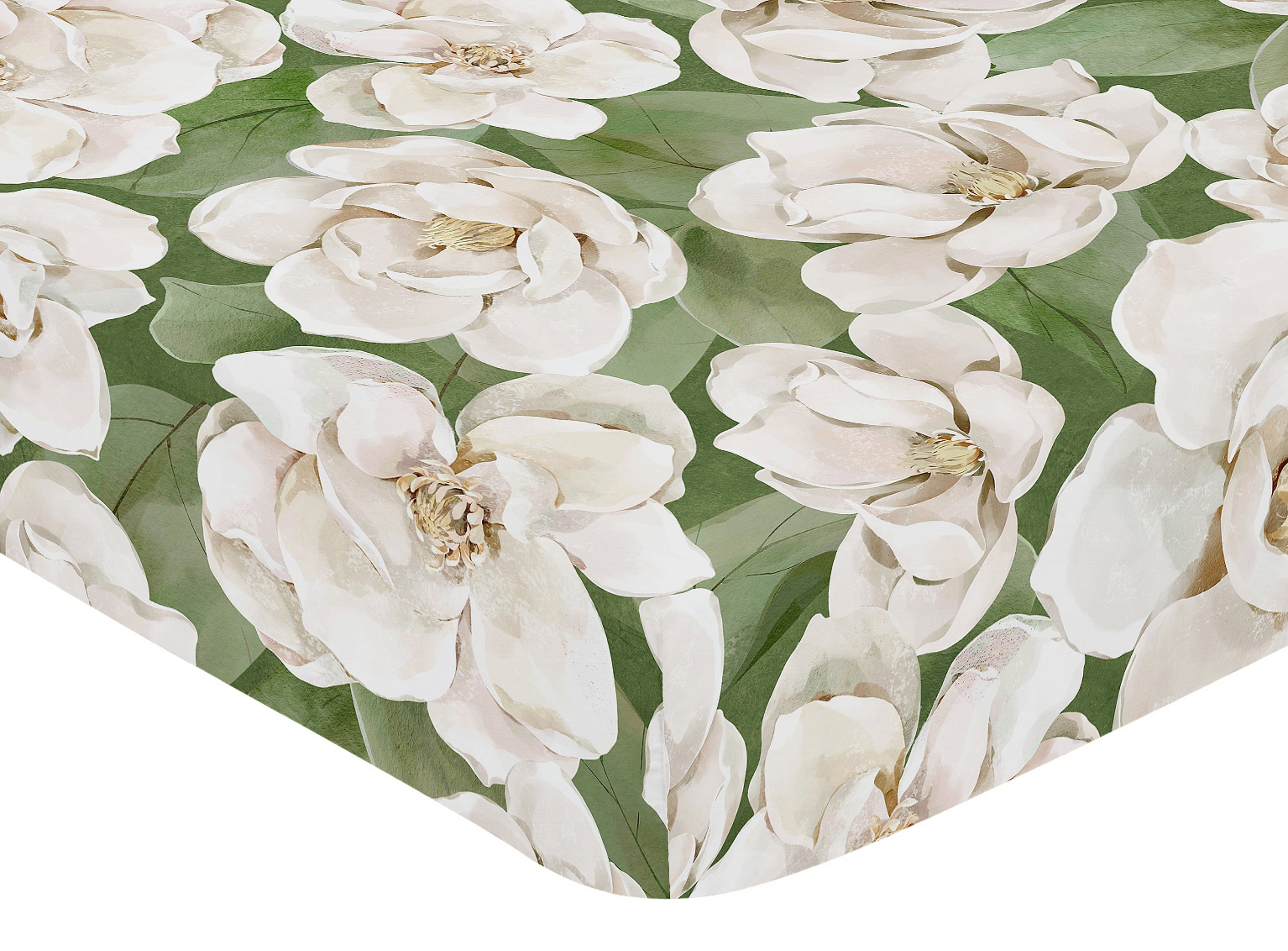 Sweet Jojo Designs Watercolor Magnolia Green and Ivory Fitted Crib Sheet
