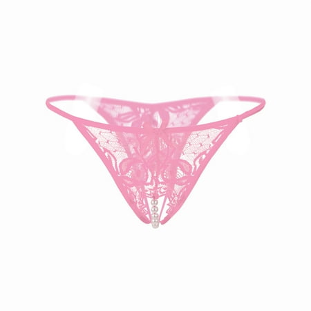 

MPWEGNP Women Lace Crotchless Panties Crotch Thong With Pearls Massaging Underwear PK