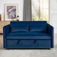thumbnail image 2 of 3-in-1 Convertible Futon Sofa Bed, 55" Velvet Loveseat with 2 Pillows, Adjustable Reclining Backrest &amp; Side Pockets, Modern Blue Couch for Living Room, 2 of 11