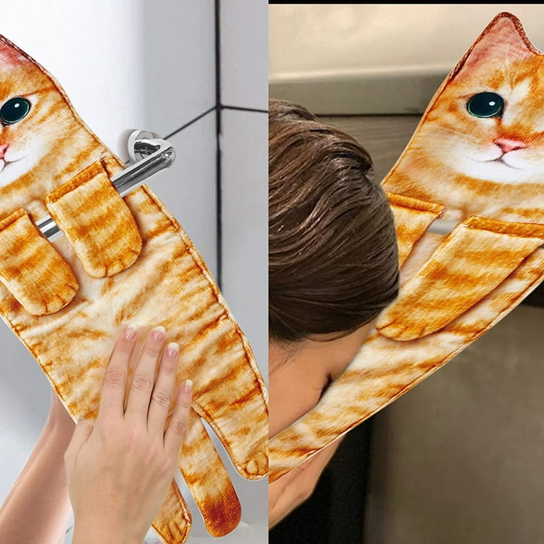 Funny Cat Hand Towels for Bathroom Kitchen Hanging Washcloths Face Towels Super Absorbent Soft Hand Towels Gift for Cat lovers, Size: One Size