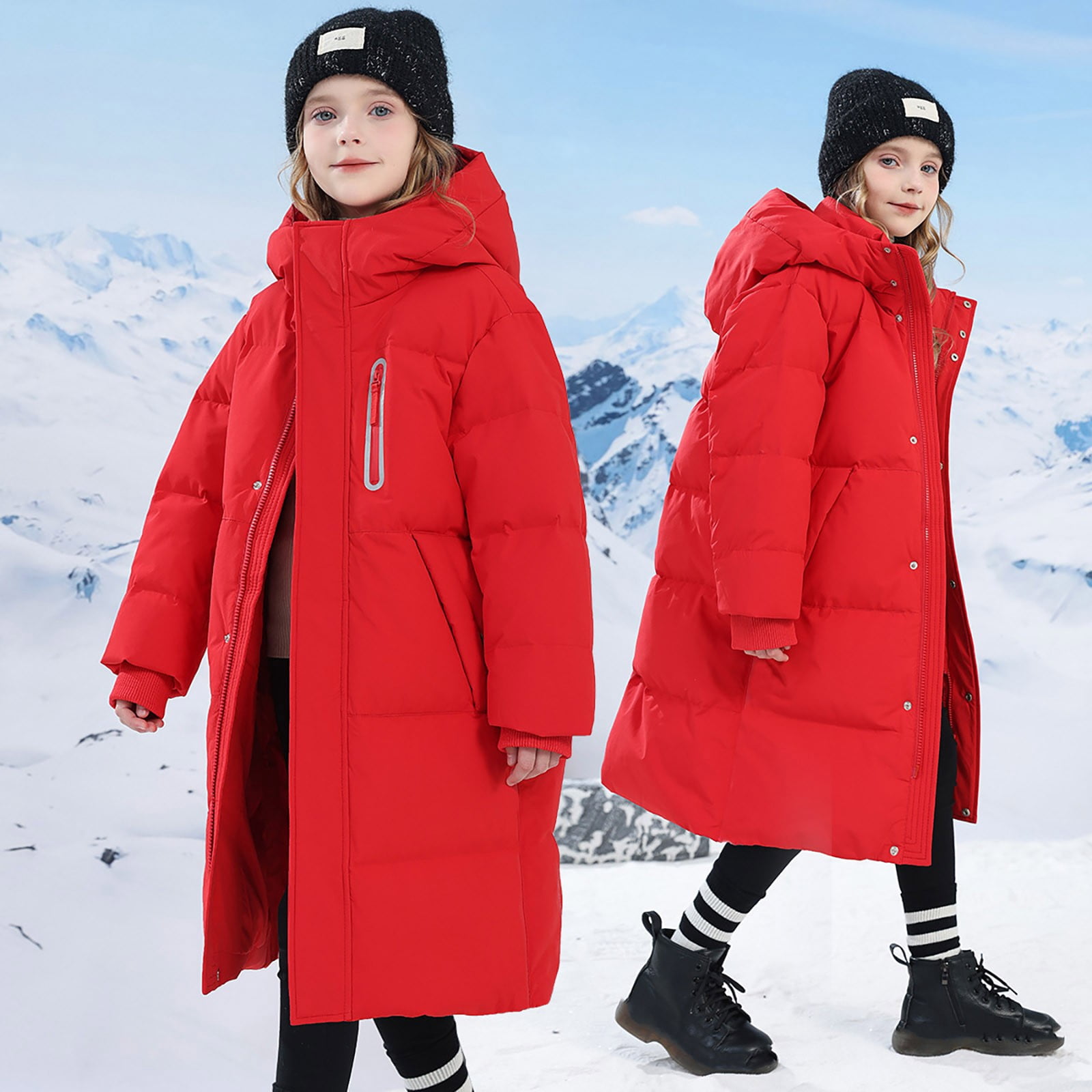 Otqutp Girls Heavyweight Long Puffer Jacket Kids Windproof Warm