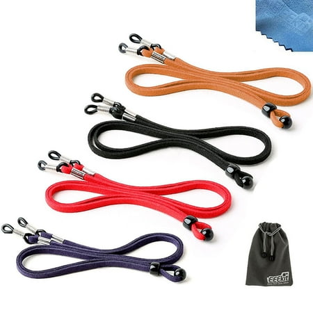 - EEEKit Eyeglass Strap Holder, 4-pack Classic PU Leather Non-Slip Eyewear Retainer Eyeglasses Chain Necklace Cord, Storage Pouch, Cleaning Cloth