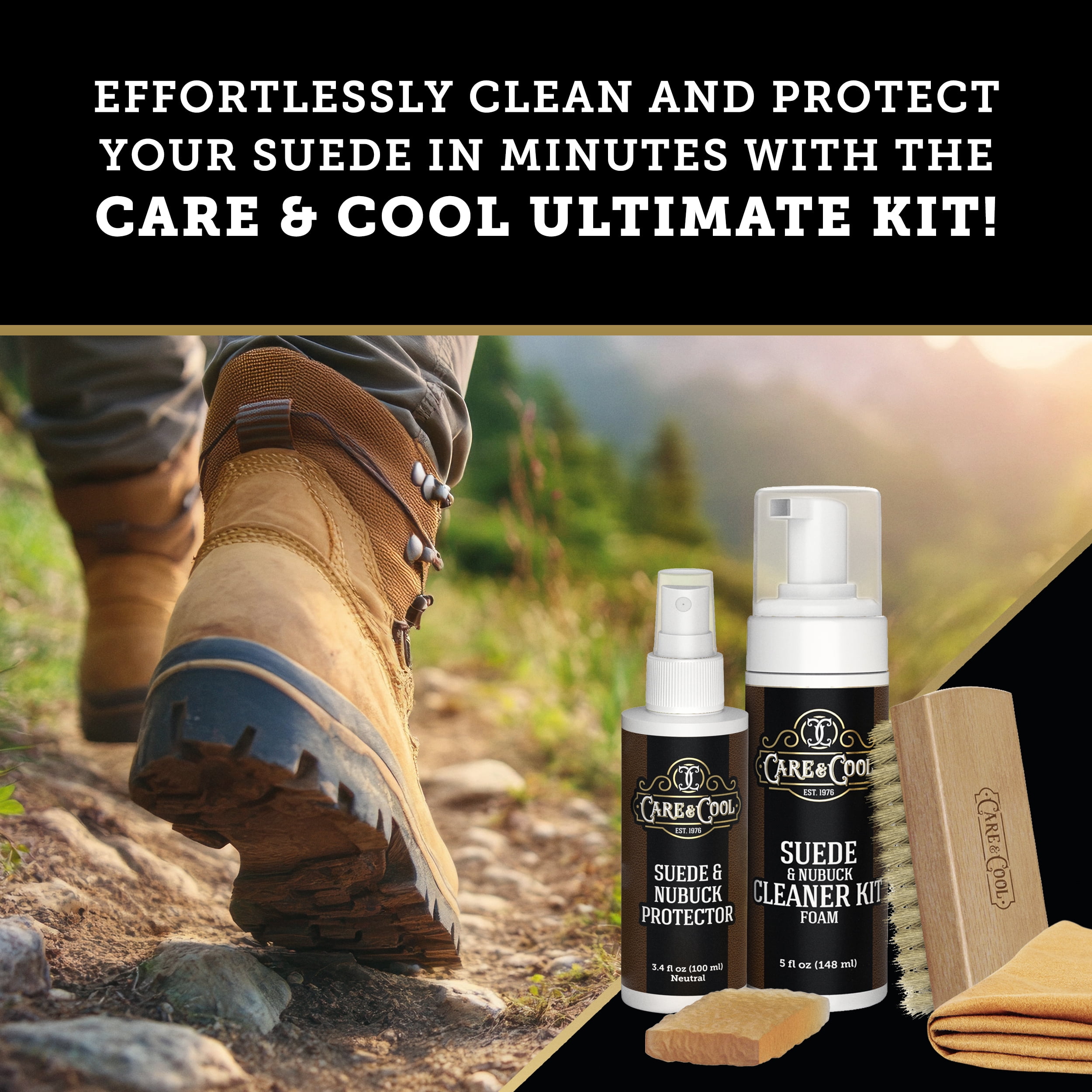 Care & Cool Ultimate Suede & Nubuck Care Kit: Helps Clean, Restore & Protect Against Water & Stains. The Complete 6-Piece System to Keep Your Favorite Shoes, Boots, Bags & Jackets Looking Fresh.