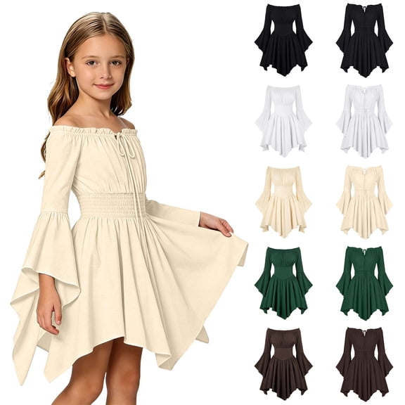 Girls Casual off Shoulder Ruffled Dresses Pirate Dress Pirate Halloween Party Clothes Halloween for Girls Size 3-11 Years