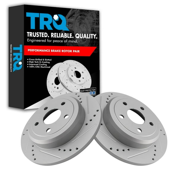 TRQ Rear Performance Brake Rotors Set Solid Premium G-Coated Cross Drilled & Slotted Fits Select 2011-2020 Dodge Durango Jeep Grand Cherokee