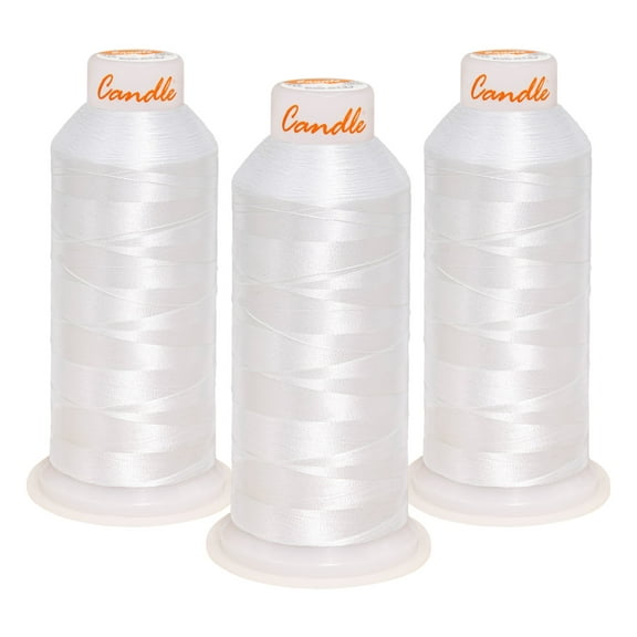 Candle Threads White 100% Polyester Machine Embroidery Thread, 5000M, 3-Pack