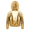 thumbnail image 5 of Aiihoo Kids Girls Hip Hop Hooded Jacket Sparkly Metallic Zipper Short Jacket Coat Outerwear Club Rave Wear Gold 6, 5 of 5