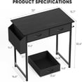 thumbnail image 2 of Kelno 32 Inch Small Desk Computer Desk with 2 Fabric Drawer Storage Bag Iron Hook Gaming Writing Table, Black, 2 of 8