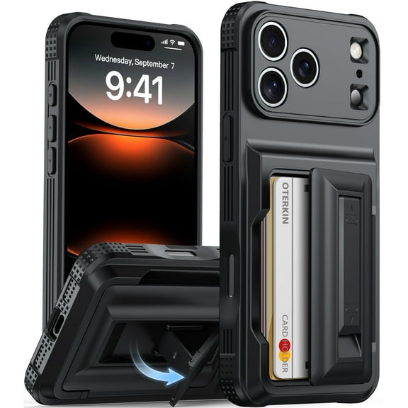 Oneagle Stand & Wallet Case (Store 4-5 Cards) for iPhone 17 Pro Max Case with Card Holder,Black