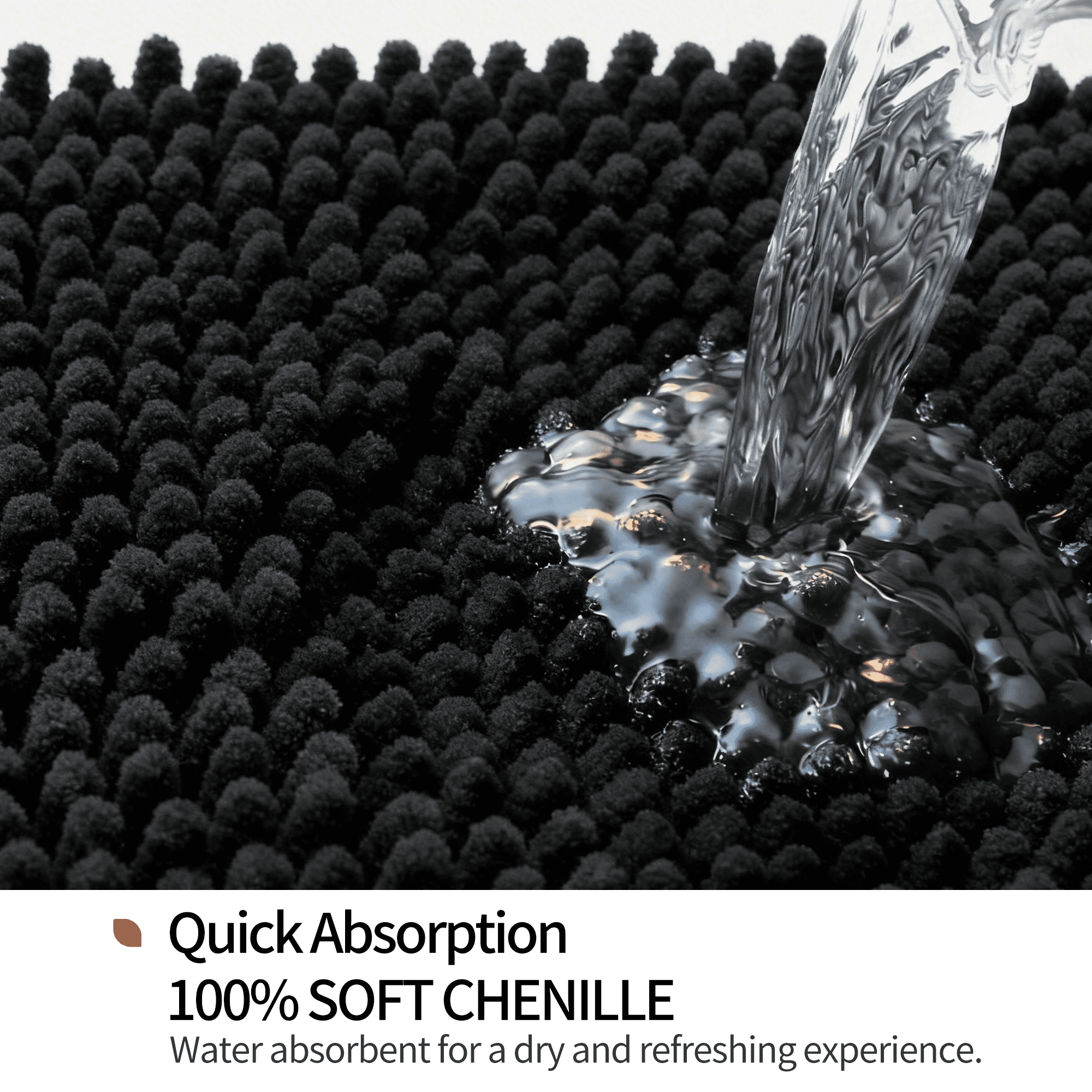 Evlmd Bathroom Rugs, Extra Soft Absorbent Shaggy Chenille Bath Rugs, Non-Slip Black Bath Mats for Bathroom Floor Tub and Shower, Home Decor Accessories, 24" X 47"