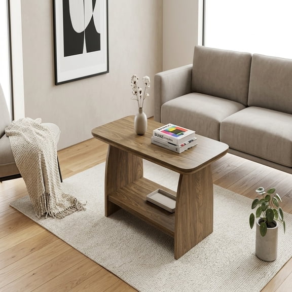 47 Inch Rectangular Coffee Table with Storage Shelf - Modern Minimalist Wood Design