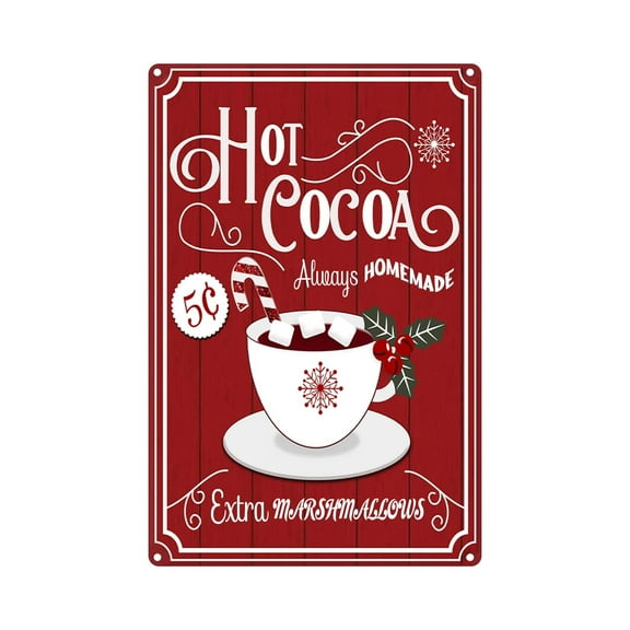 Christmas Decor Signs Farmhouse Decorative Red Hot Cocoa Bar Sign Vintage Christmas Wall Decorations Metal Signs Cup of Cocoa (Aluminum) Size: 12 x 16 inch