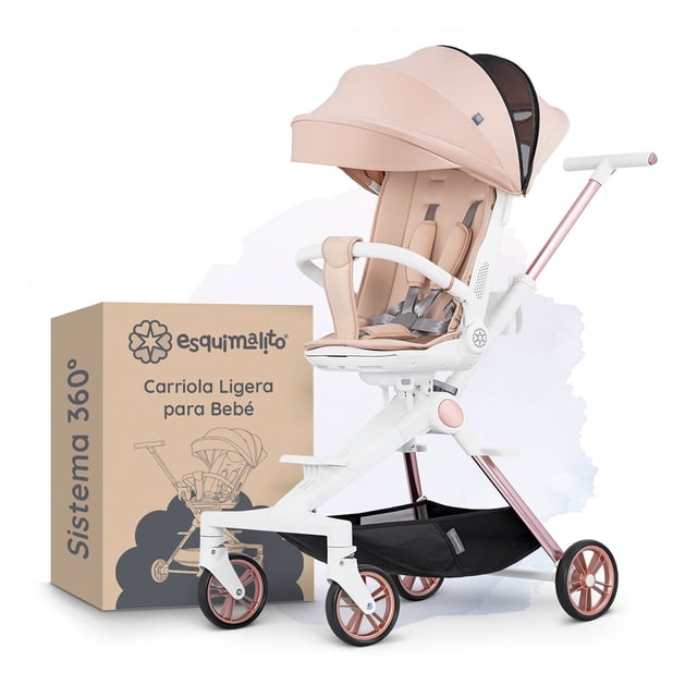 Carriola Ligera Esquimal, Portátil, Plegable, con Asiento Giratorio 360°, 6 a 36 Meses (Beige, 1 Pza)