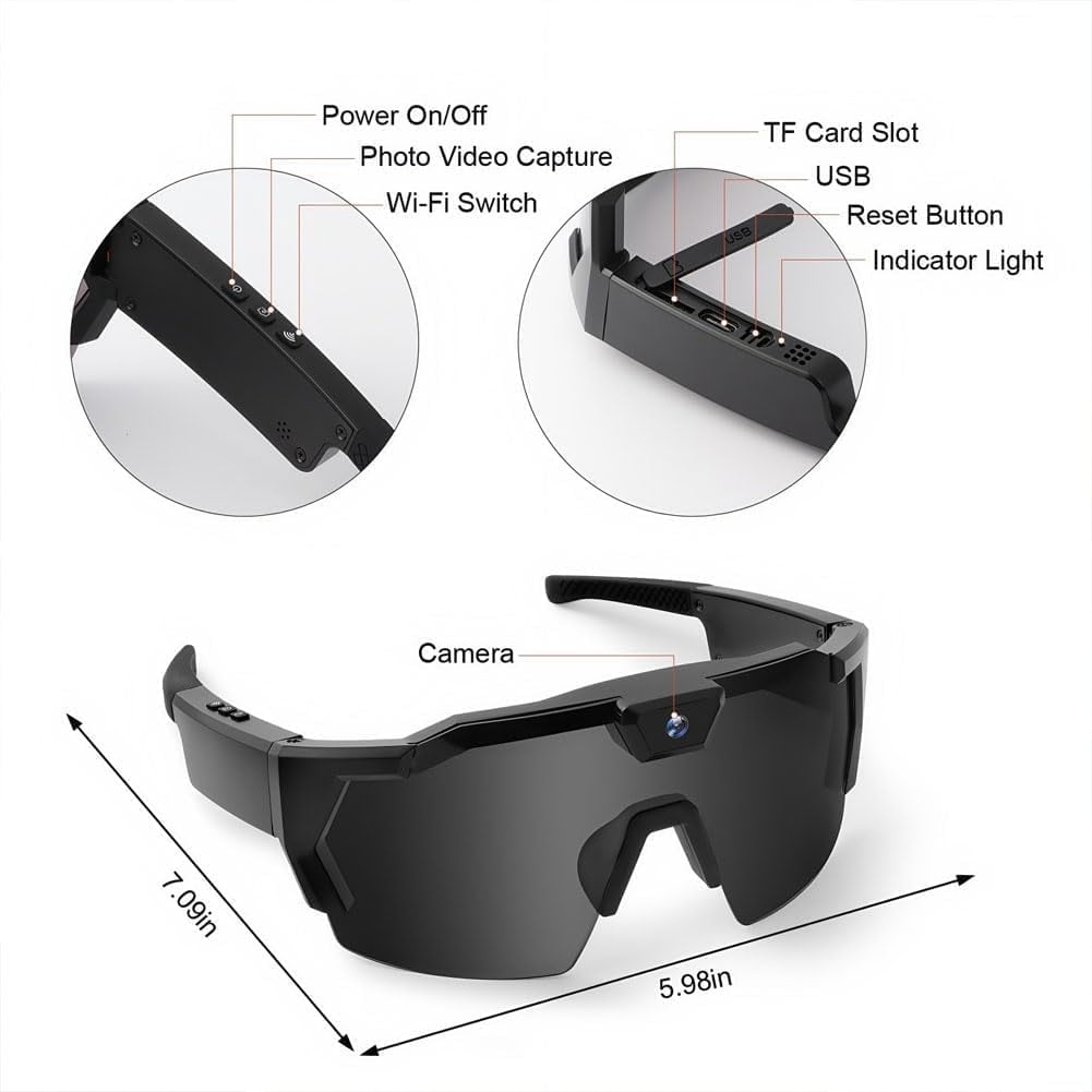 Baseball Glasses with Camera, Baseball Sunglasses with Camera, 4K Video Cameras Glasses, That Record Video And Audio, Smart Recording Sunglasses for Men and Women
