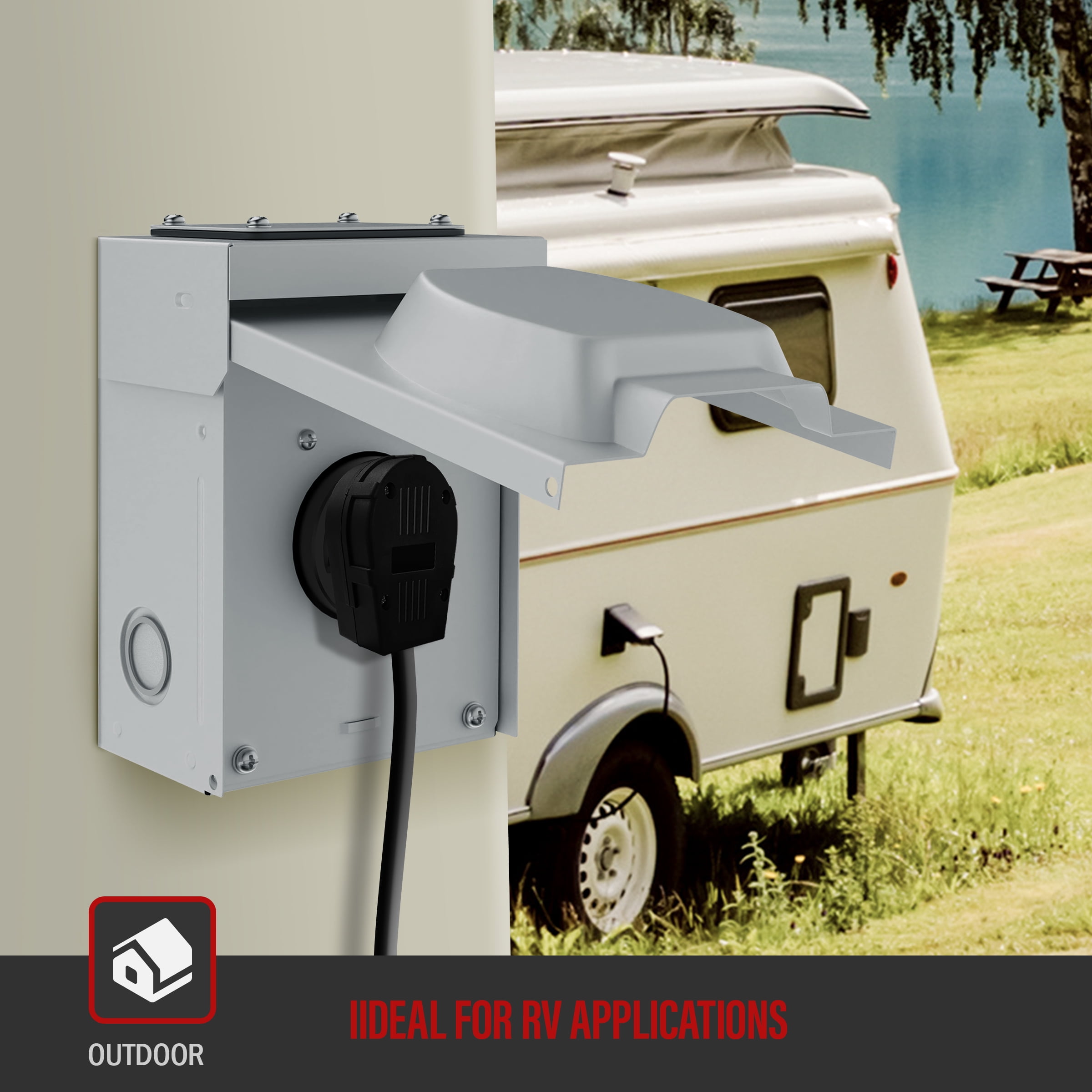 ENERLITES 50 Amp 125/250V RV Power Outlet Box, Enclosed Lockable Weatherproof, NEMA 14-50R Outdoor Electrical Receptacle Panel for RV, EV, Camper, Generator, 3 Pole, 4 Wire, Grounding, 66500M