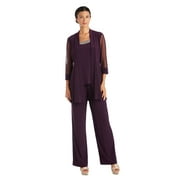 R&M Richards Women's Beaded neck 2 Piece Pant Suit - Mother of the bride outfit, 12 Plum
