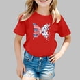 thumbnail image 2 of Razzly Child Girls Patriotic Short Sleeve Tshirt 4th of July Independence Day Flag Print Tee Comfortable Casual Summer Top for Toddler Kids(Red,3-4 Years), 2 of 4