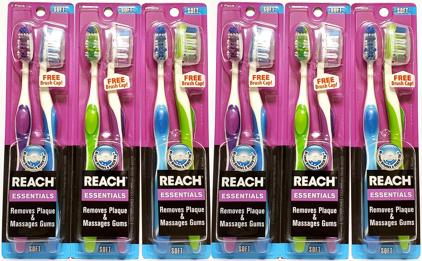 Reach Essentials Soft Toothbrush, Assorted Colors, 2 Count (Pack of 6
