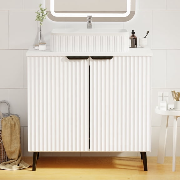 KZElegy 30" Modern Bathroom Vanity with Countertop Sink Combo, Freestanding Bathroom Sink Cabinet with 2 Soft Closing Doors, Metal Handles (White with Sink, 30")
