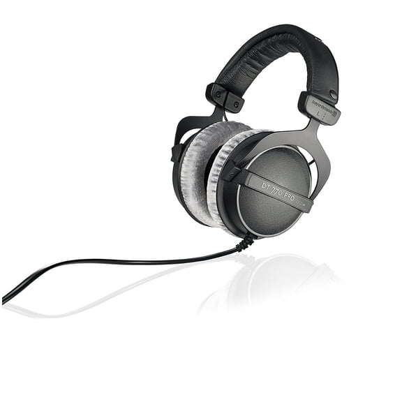 beyerdynamic DT 770 PRO 250 Ohm, Closed-Back Over-Ear Wired Studio Headphones, 3m Coiled Cable, Black with Gray Velour Ear Pads