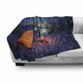 thumbnail image 3 of Forest Soft Flannel Fleece Blanket, Dark Night Camping Tent Photo in the Winter on the Snow Covered Lands by the Lake, Cozy Plush for Indoor and Outdoor Use, 60" x 80", Blue Orange, by Ambesonne, 3 of 6