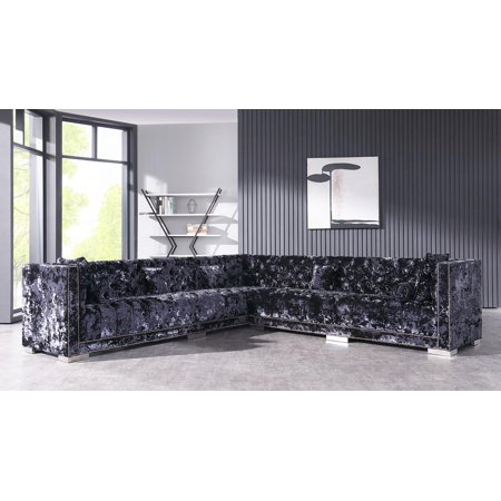 Modern Black Crushed Velvet Sectional Sofa VIG Divani Casa Fredrick