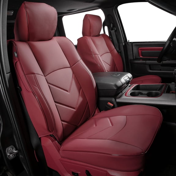 Ikon Motorsports Car Front Row Seat Covers Fits 2019-2026 Dodge Ram 1500 Crew Cab Pickup, Waterproof Easy Clean PVC Seat Protector, Red