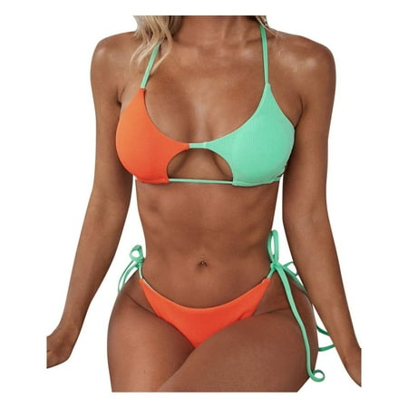 Mzoazpie Swimsuit Striped High Women Swimsuits for Women with Shorts Underwire Waist Two Bikini Set Leopard Swimsuit Women High Cut Push Piece Up Halter Cut Hight Swimwears Tankinis Set