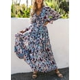 thumbnail image 5 of DOKOTOO Women's Sky Blue Floral Maxi Dresses Casual Deep V Neck Long Sleeve Evening Dress Cocktail Party Dress for Women, US 4-6(S), 5 of 9