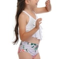 thumbnail image 2 of Listenwind Little Girls 2PCS Bikini Set Sling Floral/Solid Ruffle Hem Crop Front Knot Top Low Cut Polka Dot/Floral/Striped Panty Set, 2 of 4