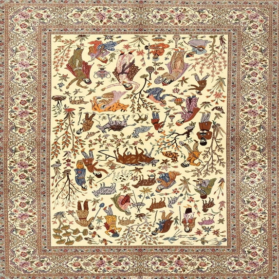 Ahgly Company Indoor Square Traditional Khaki Gold Animal Area Rugs, 3' Square