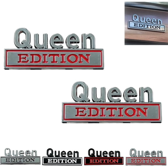 3D Queen Edition Metal Car Emblem 2PCS, Universal Auto Badge Sticker for Trunk Fender Bumper, Waterproof Chrome Body Decal Exterior Decoration, Cool Car Accessory Gift for Women Girls Lady Wife