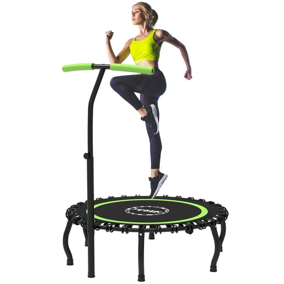 YORIN Rebounder Foldable Trampoline for Adults, 330LBS Fitness Indoor Trampoline, 40" 48" 50" Mini Exercise Trampoline with Bungees, 3 Level Adjustable Foam Handle Bar, Stable Quiet Small Trampoline