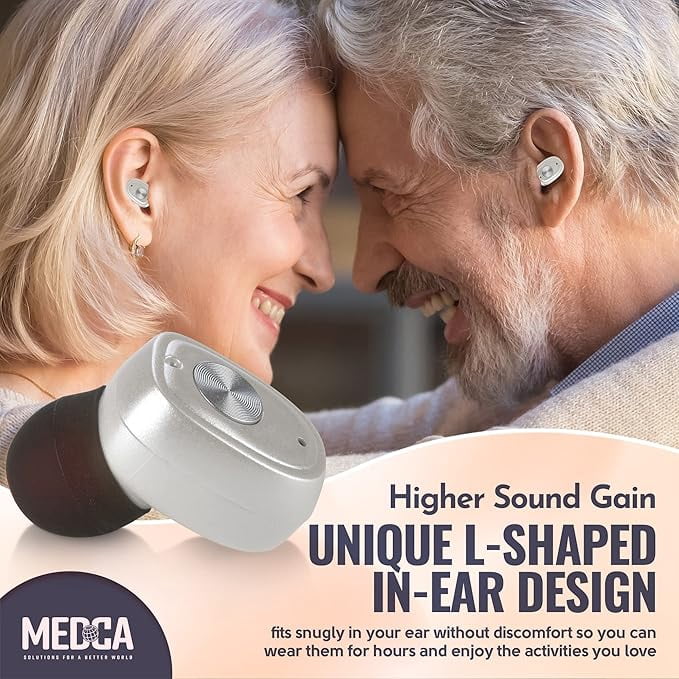 MEDca Rechargeable Hearing Amplifier Pair W/ Noise Cancelling, for Seniors & Adults - White
