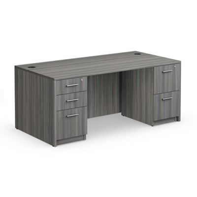 NBF Double Pedestal Executive Office Desk - Durable Laminate Computer Desk With Two Drawers - Office Desk with Storage and File Cabinet - Gray Finish Work Desk for Home (72" W)