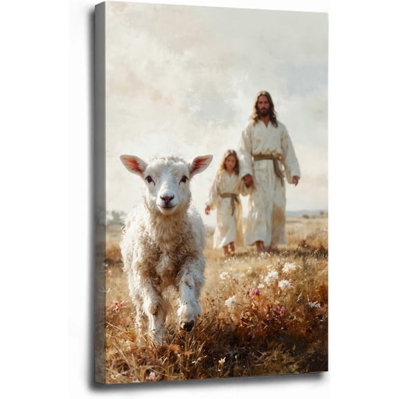 AVOI Jesus girl and sheep divine mercy picture inspirational wall decor christian home decor canvas print bible art christian gift jesus christ painting catholic decor jesus art Unframe: 12x12in
